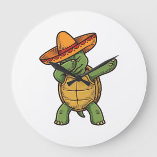 Relógio Grande Tartaruga Dabbing Sombrero Design Vetorial Vintage