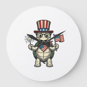 Relógio Grande Tartaruga Patriótica Gráfico de Gravura Vintage pa
