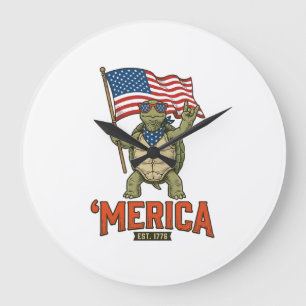 Relógio Grande Tartaruga Patriótica ‘Merica Vetor Vintage