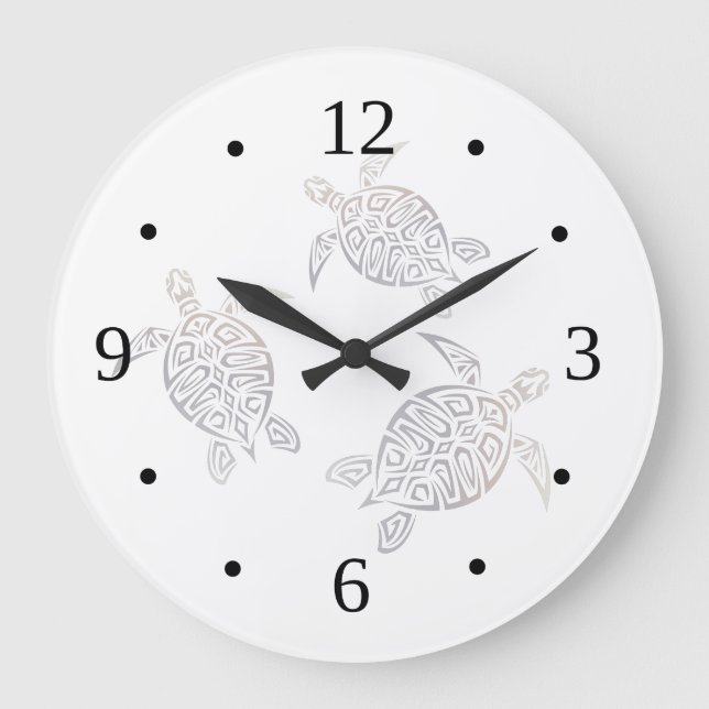 Relógio Grande Tartarugas marinhas Beige White Maritime Números C (Frente)