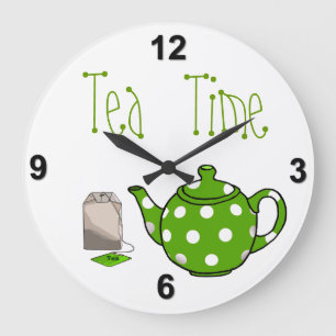 Relógio Grande Tea Time Green & White Kitchen