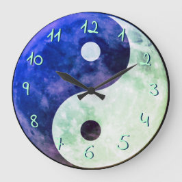 Relógio Grande Teal Blue Green Yin Yang Moon European Numbers