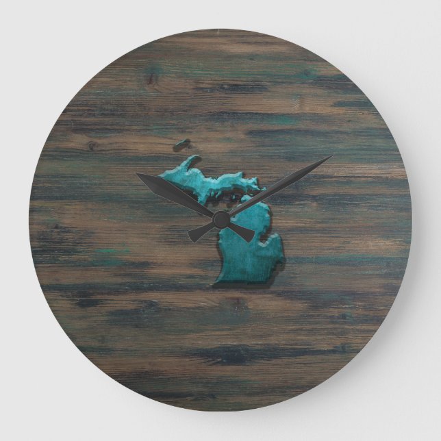 Relógio Grande Teal em forma de estado do Michigan (Frente)