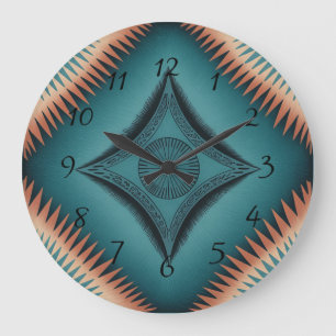 Relógio Grande Teal Navajo Peach Sunburst
