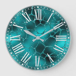 Relógio Grande Teal Ombre Glam Glitter Girafa Patterno