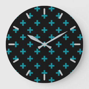 Relógio Grande Teal polka cruza em preto
