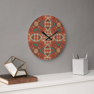 Relógio Grande Teal Verde Laranja Beige Castanho Vermelho Arte Tr