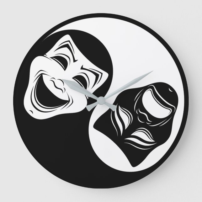 Relógio Grande Teatro Yin Yang Design - Máscaras de Comédia e Tra (Frente)