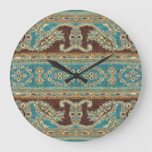Relógio Grande Tecido Árabe Paisley Oriental Design