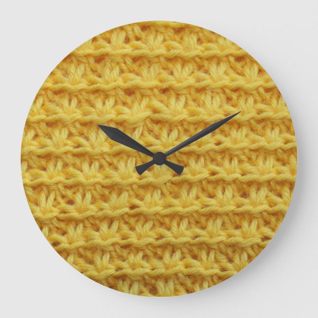 Relógio Grande Tecido de malha amarela: textura listrada. (Frente)