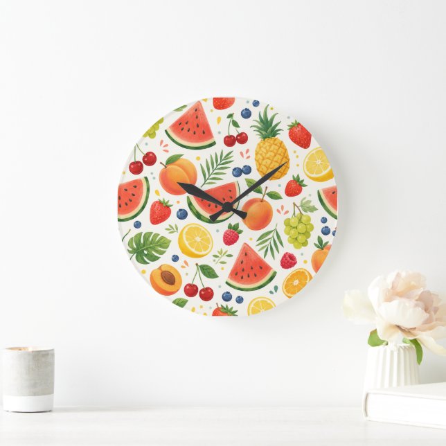 Relógio Grande Tecido de Padrão de Frutas de Verão | Melancia Tro (Lar)