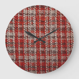 Relógio Grande Tecido Vermelho Tartan: Fundo Texturizado