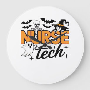 Relógio Grande Técnico de Enfermagem - Halloween - com esqueleto,
