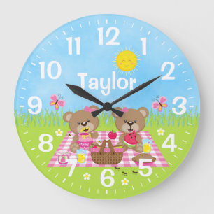 Relógio Grande Teddy Bear Picnic Pink