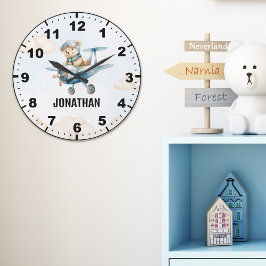 Relógio Grande Teddy Bear Pilot in a Sky Adventure