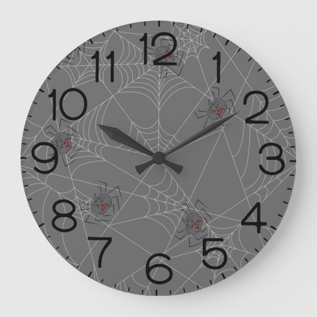 Relógio Grande Teia de aranhas e abóboras de Halloween   (Frente)