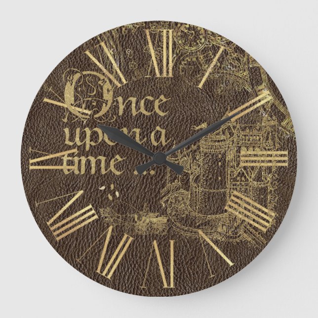 Relógio Grande Tema de Conto de Fadas Vintage Castelo Dourado em  (Frente)