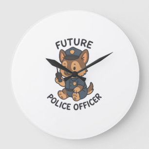 Relógio Grande Tema de Futuro Oficial de Polícia Cachorro Fofo