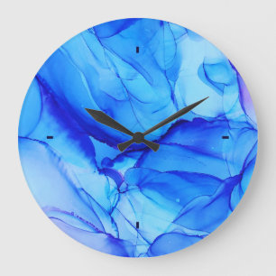 Relógio Grande Tendy Agate Abstrato Indigo Blue Roxo Tinta