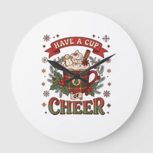 Relógio Grande Tenha Copo Alegria Natal Xadrez Caneca Cacau Quent