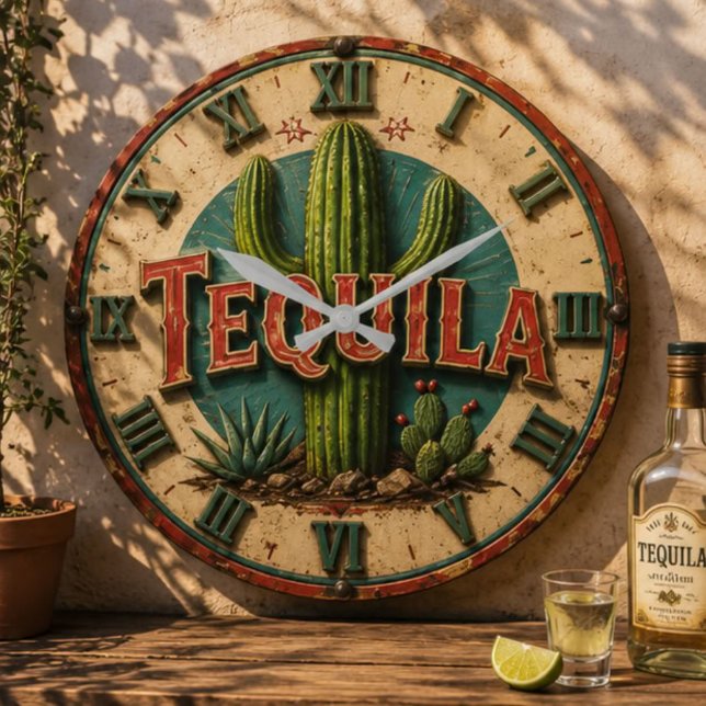 Relógio Grande Tequila Cactus Rustic Mexican Bar Desert Home Gift (Criador carregado)