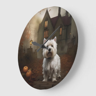 Relógio Grande Terrier Branco do West Highland no Halloween Assus