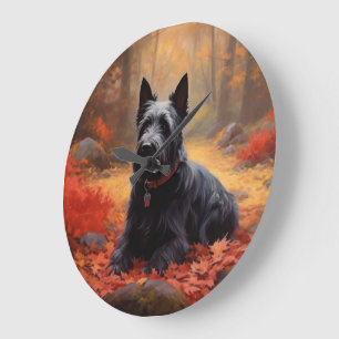Relógio Grande Terrier Escocês nas Folhas de Outono Caem Inspiraç
