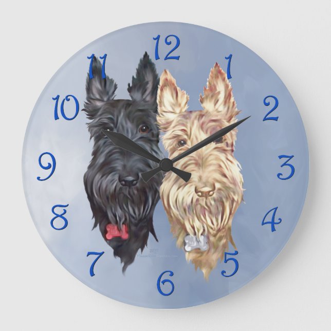 Relógio Grande Terriers Escoceses Pretos e Trigo (Frente)