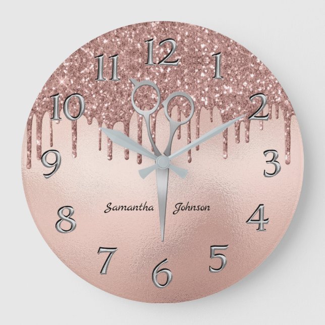 Relógio Grande Tesoura de Hairstylist Dourada Elegante (Frente)