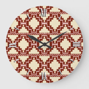 Relógio Grande Teste padrão asteca de Ikat - bege, Borgonha e