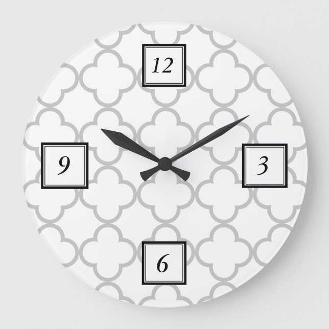 Relógio Grande Teste padrão cinzento de Quatrefoil (Frente)