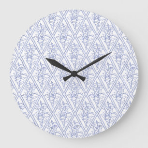 Relógio Grande Teste padrão floral azul do diamante da pervinca