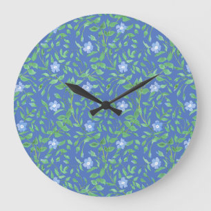 Relógio Grande Teste padrão floral da pervinca do verde azul do