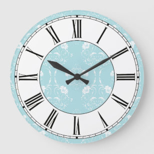 Relógio Grande Teste padrão floral do damasco azul e branco