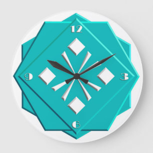 Relógio Grande Teste padrão geométrico do azul de turquesa do art