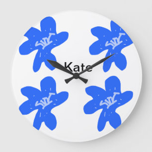Relógio Grande Texto de adição de nome do padrão floral azul