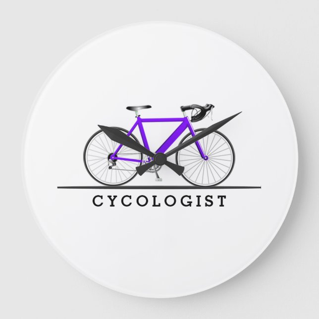 Relógio Grande Texto de cicologista com bicicleta roxa (Frente)