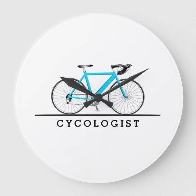 Relógio Grande Texto de cicologista com bicicleta turquesa (Frente)