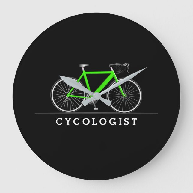 Relógio Grande Texto de cicologista com bicicleta verde neon (Frente)