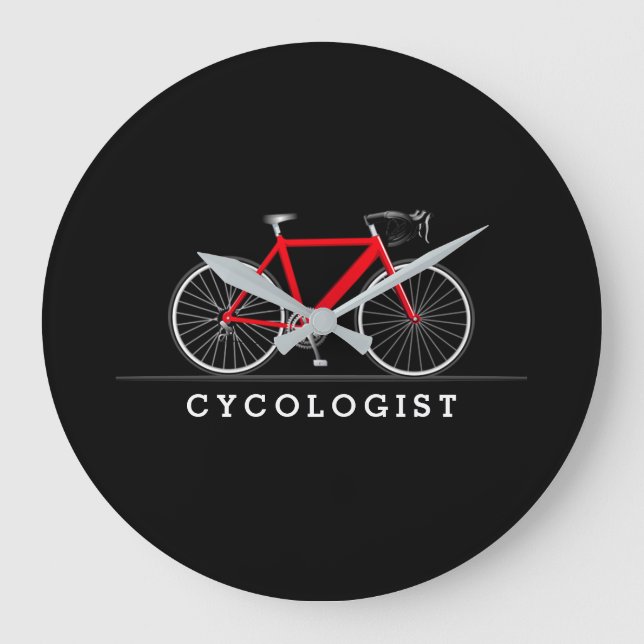 Relógio Grande Texto de cicologista com bicicleta vermelha (Frente)