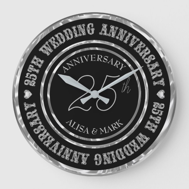 Relógio Grande Texto Diamantes 25º Aniversário (Frente)