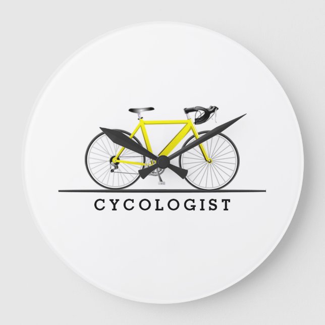 Relógio Grande Texto do cicologista com bicicleta amarela (Frente)