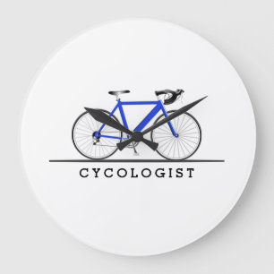 Relógio Grande Texto do cicologista com bicicleta azul