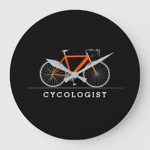 Relógio Grande Texto do cicologista com bicicleta laranja