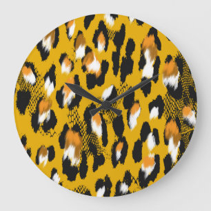 Relógio Grande Texto do Leopardo Fundo de Impressão de Animais