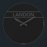 Relógio Grande Texto personalizável | Cinzas negras e negras mode<br><div class="desc">Olhar contemporâneo falso.</div>