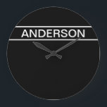 Relógio Grande Texto personalizável | Preto e Branco Moderno Negr<br><div class="desc">Olhar contemporâneo falso.</div>