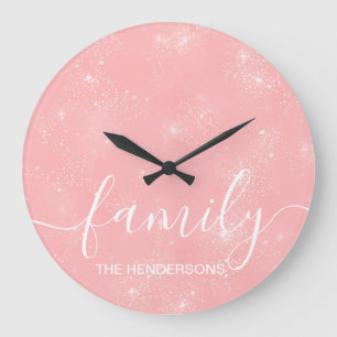 Relógio Grande Texto Simples da Família Elegante Rosa