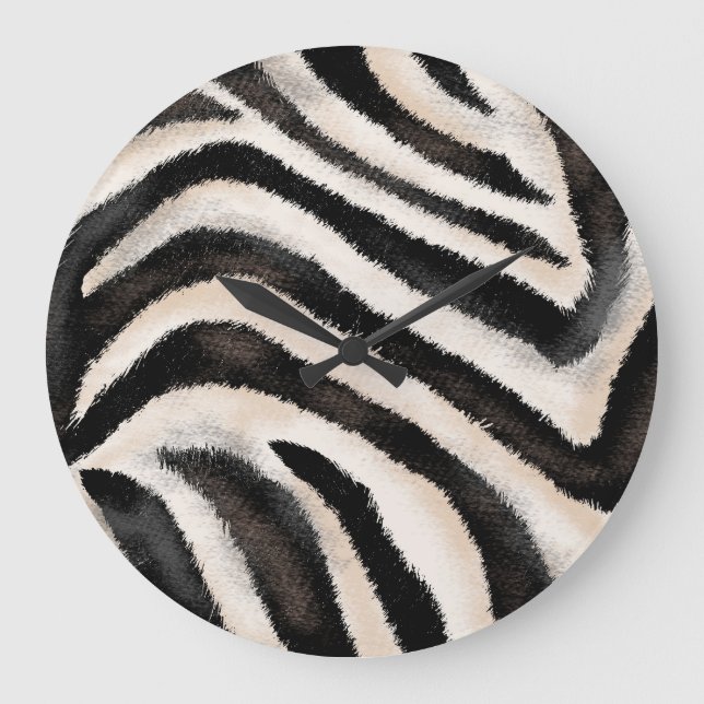 Relógio Grande Textura Zebra: Desenho Da Mão, Africano. (Frente)