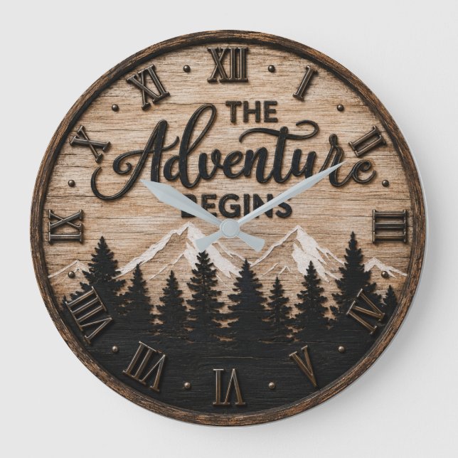 Relógio Grande The Adventure Begins Rustic Mountain Cabin (Frente)